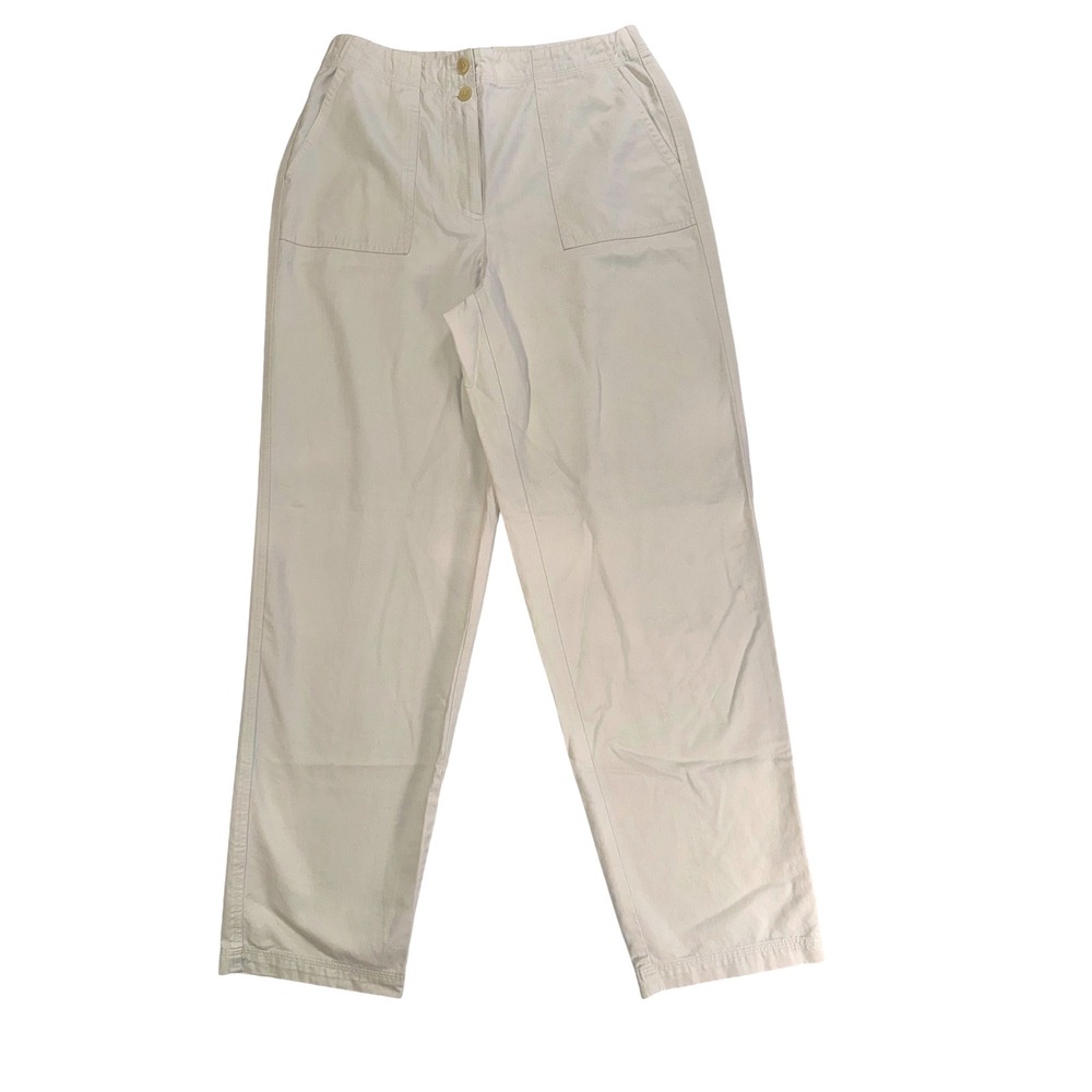 Talbots Women 8 Cream Cotton Tencel Straight Leg Utility Patch Pocket Pants
